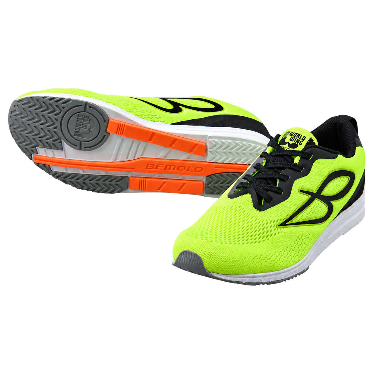 BeMoLo VeLo Tricot specs Yellow。シューズと3本のバーを備えた靴底